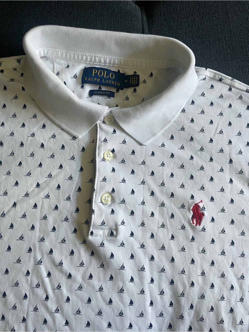 Polo Ralph Lauren Polo Shirt Mens Medium White Sailboat Graphic Classic Fit
